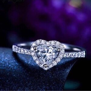 Heart Halo Cubic Zirconia Ring in Sterling Silver